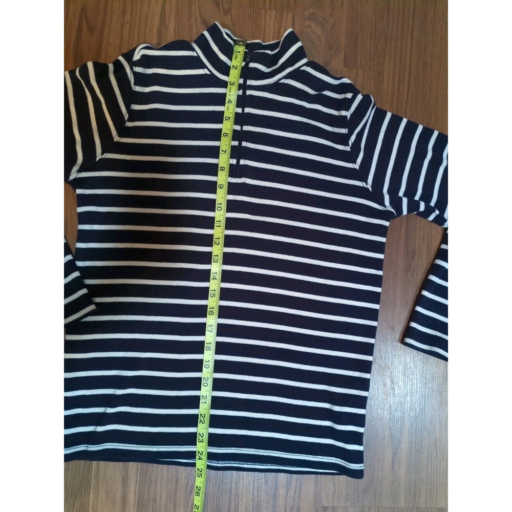 LL Bean AZ M Preppy 100% Cotton Knit Quarter Zip Pullover 🔵 Striped 🤍 Nautical - Picture 7 of 9